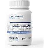 Puregen Labs Lumbrokinase 40mg per Capsule High Potency Supplement | High Activity Lumbrokinase Enzymes | No Harmful Additives | Non-GMO | Gluten Free - 60 Vegetarian Capsules