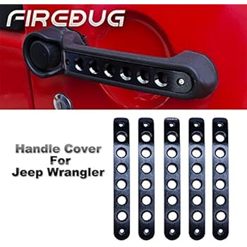 Jeep Wrangler Door Handle Inserts 5 Pcs/Sets Brushed Aluminum - Black, Jeep Door Grab Handle Inserts Cover Trim for 2007-2018 Jeep Wrangler JK & Unlimited 4 Door, Jeep Wrangler Accessories Door Insers