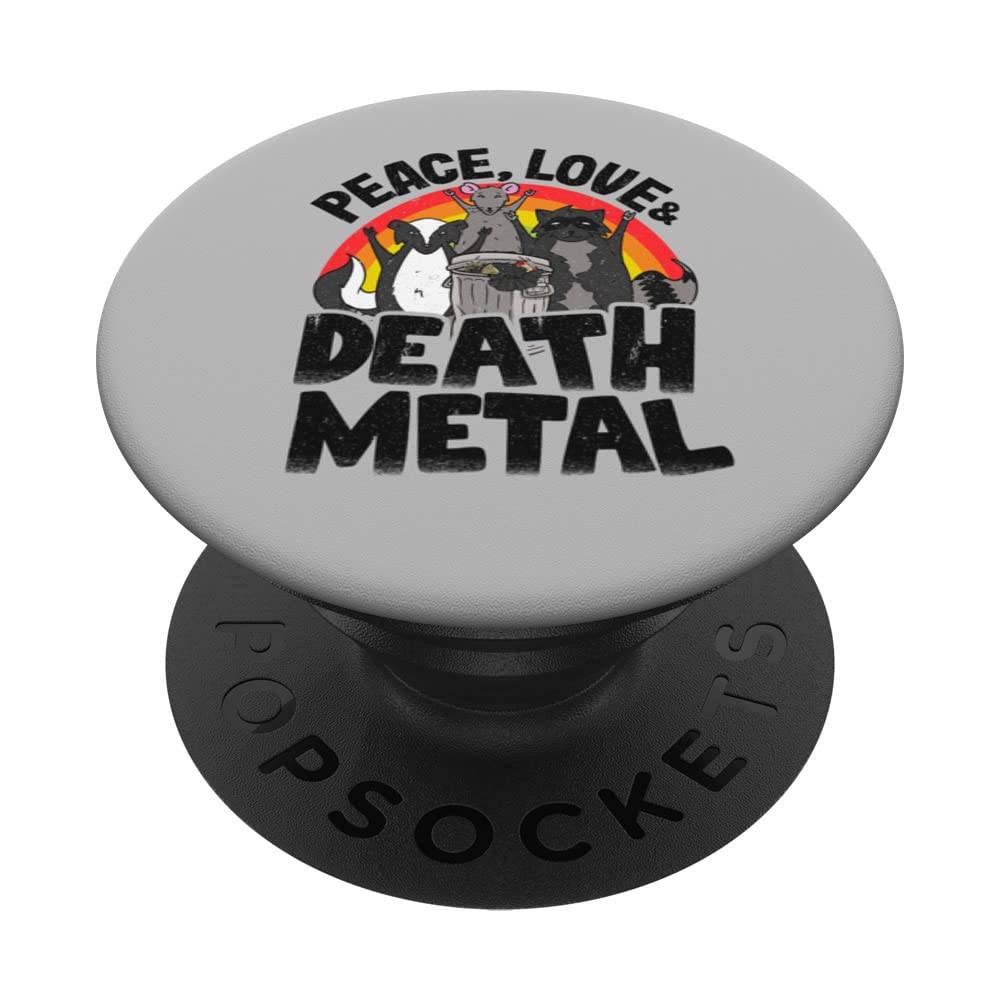 Peace Love & Death Metal Trash Band Kids Satan Metal Rainbow PopSockets Swappable PopGrip