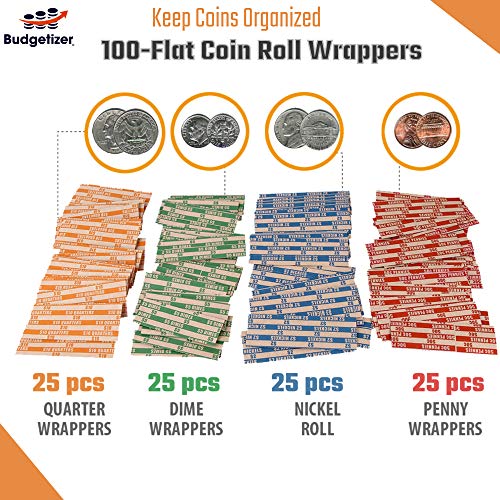 Cash Box with Money Tray and Lock - Safe Money Box Bundle Includes 100 Coin Wrappers - Secure Locking Cash Lock Box for Bills, Coins and Checks, Made by Budgetizer