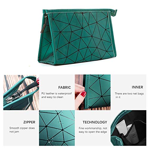 PU Leather Makeup Pouch Bag for Women Girls Men, Geometric Print, Water-resistant Portable Cosmetic Bag Toiletry Bag Travel Organizer, Lightweight, Large Capacity, Zipper(Large) 4 PU Leather Makeup Pouch Bag for Women Girls Men, Geometric Print, Water-resistant Portable Cosmetic Bag Toiletry Bag Travel Organizer, Lightweight, Large Capacity, Zipper(Large)