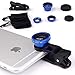 ECVILLA Universal 3 in1 Camera Lens Kit, 180° Fisheye Lens + 0.67x Wide Angle Lens + 10x Macro Lens for iPhone 7, 6s Plus, 6, 5s & Most Smartphones (Blue)
