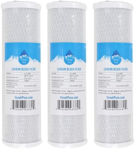 3-Pack Replacement for PurePro FS301 Activated Carbon Block Filter - Universal 10 inch Filter Compatible with PurePro Aquarium RO System - Denali Pure Brand