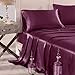 Honeymoon Luxury Satin Bed Sheet Set, Ultra Silky Soft, Queen - Purple