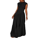 JEKYUARA Women's Summer Sleeveless Loose Flowy Maxi Dress Crew Neck High Waist Casual Long Dress Zipper Swing Sundress