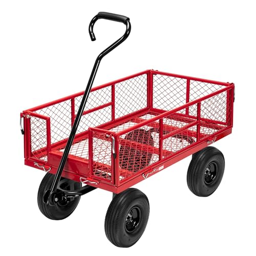 VIVOHOME Transportwagen mit Luftreifen und Abnehmbaren Seiten, Gartenkarre bis 400kg Belastbarkeit für Outdoor Garten oder Festival inkl. 180° Griff