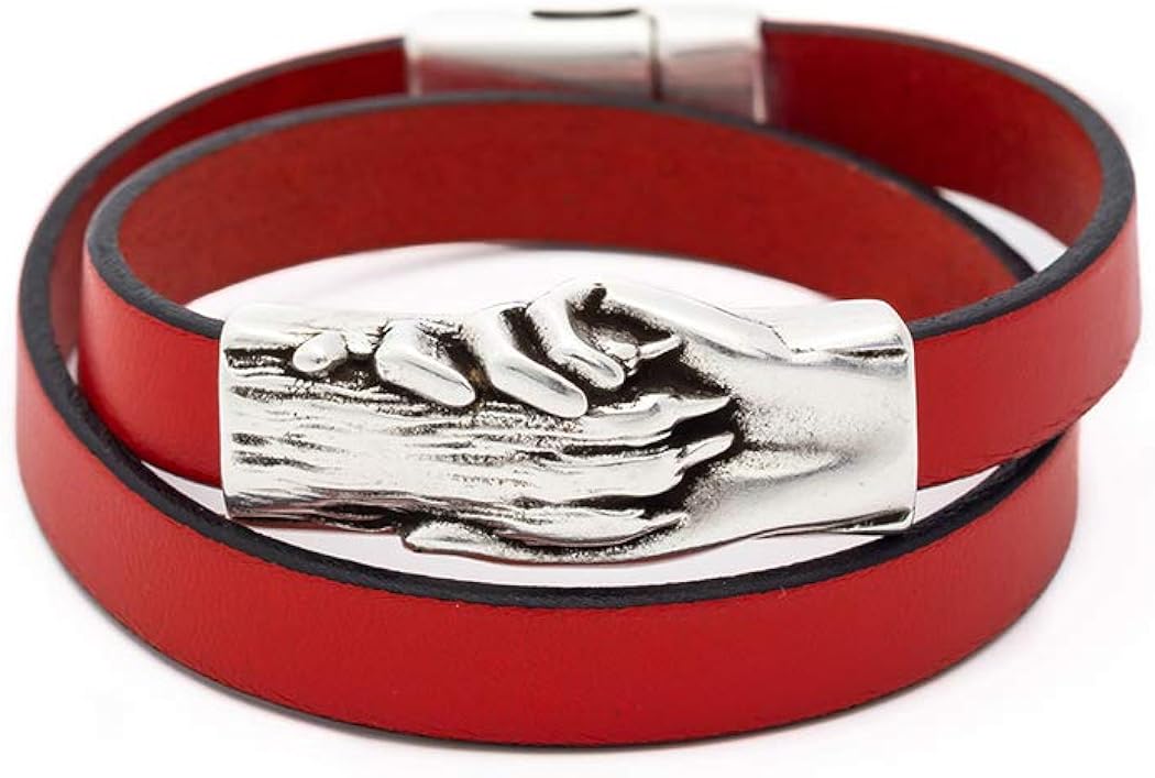 Silver-Plated Hand and Dog Paw Symbol Flat Bracelet, Genuine Leather Bracelet for Women and Men, Magnetic Clasp, Ideal for Pet Lovers and Pet Memorial, Dyed Leather