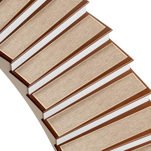 Linen Stair Treads Non Slip 15pcs 8"X30" Stair Runner for Wooden Steps Peel and Stick Stairs Carpet Treads Indoor Staircase Covers Mat with Self-Adhesive Backing for Pets and Kids Beige