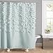 Lush Decor Lucia Shower Curtain - Fabric, Ruched, Floral, Textured Vintage Chic, Farmhouse Style Design, 72” x 72”, Blue