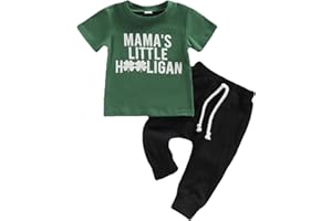 Guodeunh Toddler Baby Boy St. Patrick's Day Clothes Short Sleeve Letter Print T-Shirt Tops Casual Drawstring Pants Outfits