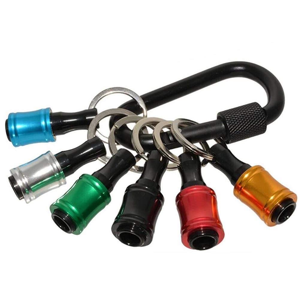 Teocpai 6 x 1/4 Inch Hexagonal Shank Screwdriver Bit Holder with Keyring and Quick Change Drill Bit with Carabiner Black