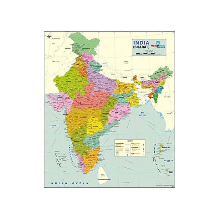 Buy India Political Map Art Paper (27.55" W x 33" H) Wall Chart 1 Chart Paper India Map