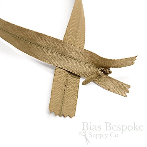 Set of 12 Sandcastle Brown Invisible Zippers, 24 Inch, Bias Bespoke Brand