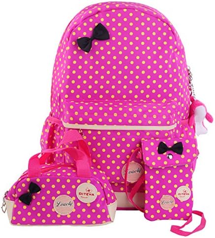 Efreewd Polka Dot 3pcs Kids Book Bag School Backpack Handbag Purse Girls Teen (Bright pink)