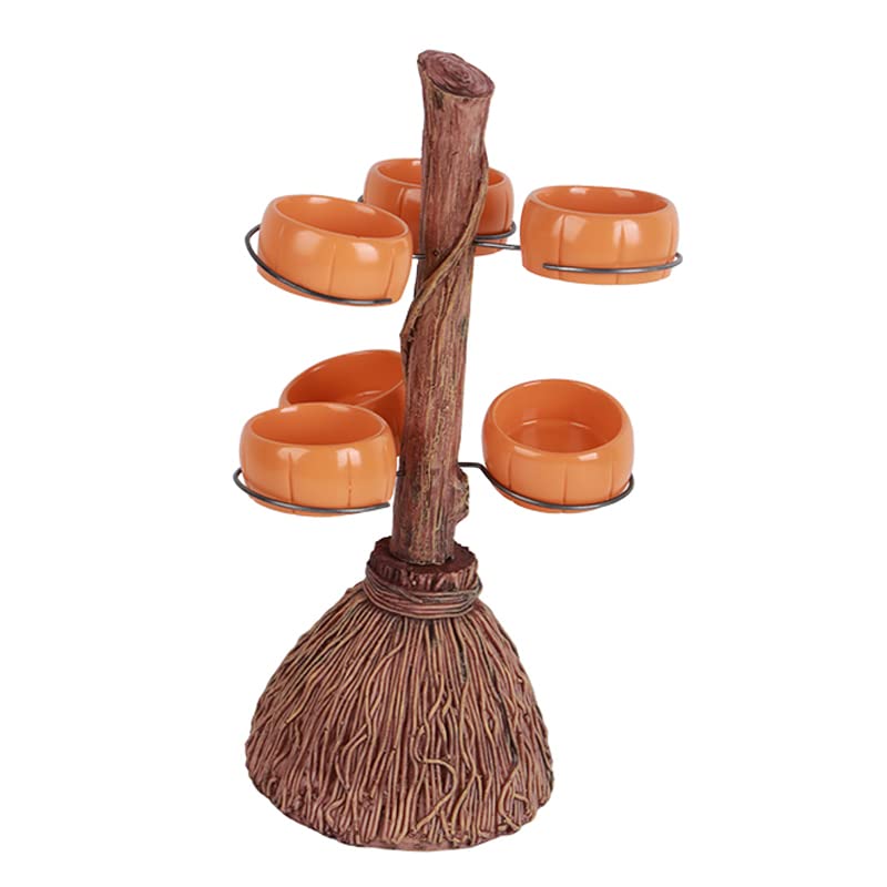 KENANLAN Mini Halloween Resin Pumpkin Bowls on Broom for Serving Snacks Salad Fruit Halloween Party Supplies Decorations (6)