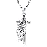Adnix Crucifix Necklace for Men 925 Sterling Silver Jesus Cross Necklace Crucifix Cross Pendant Protection Jewelry for Men Women