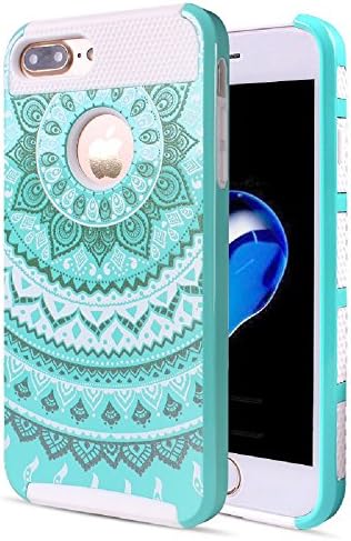 iPhone 7 Plus Phone Case,iPhone 7 Plus Bumper Case,Durable Floral Case Protective Slim Defender Hybrid Heavy Duty Shockproof Rubber PC iPhone 7 Plus Designer Case Cover for iPhone 7 Plus-Teal White
