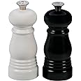 Le Creuset Petite Salt and Pepper Mill Set, 5" x 2" each, Black and White