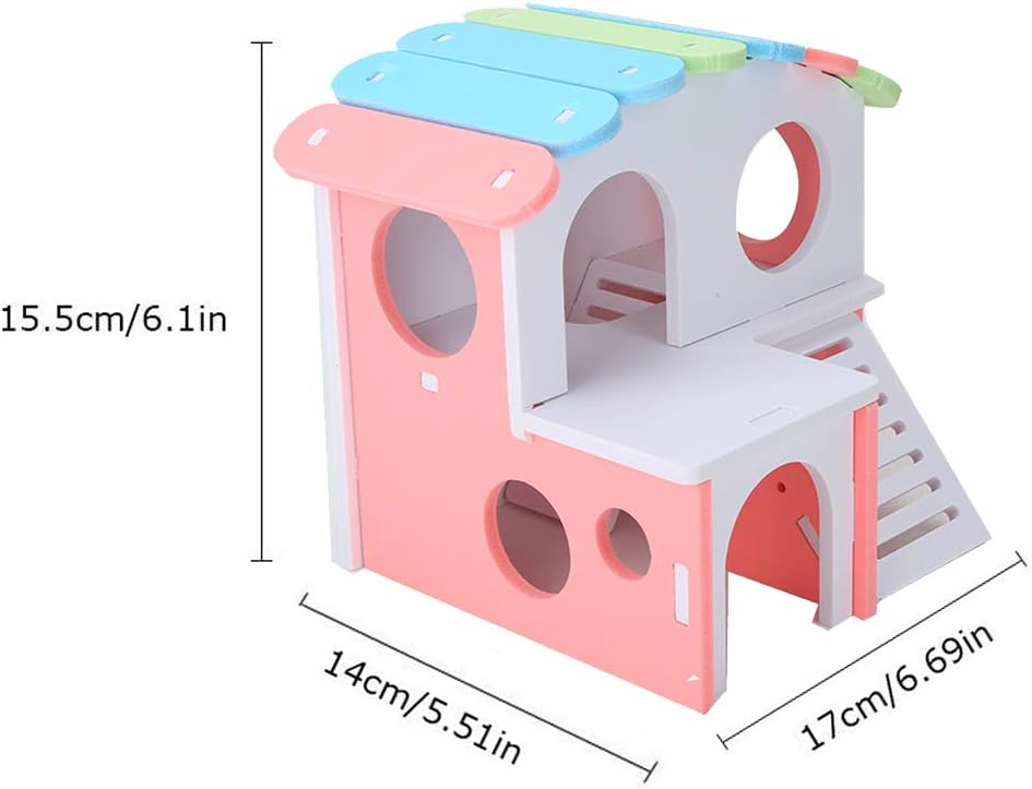 Image showcasing Wooden Hamster House Hut with Stair Exercise Toys Hideout Villa Fun Gym ...