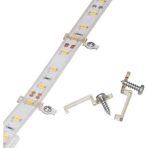 Griver 100 Pack Strip Light Mounting Brackets,Fixing Clips,One-Side Fixing,100 Screws Included (Ideal for 10mm Wide IP68 Silicone Cover Strips)