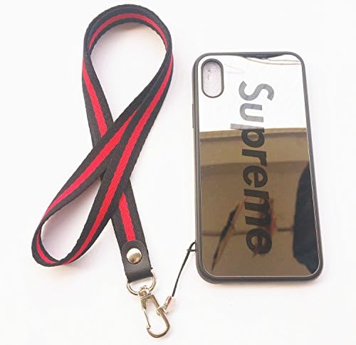 iPhone X/10 Supreme Case,Wellfun Reflective Mirror Case Cover with Soft Neck Lanyard.Shockproof Resistant Case for iPhone X/10 Case (BLACK)
