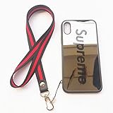 iPhone X/10 Supreme Case,Wellfun Reflective Mirror Case Cover with Soft Neck Lanyard.Shockproof Resistant Case for iPhone X/10 Case (Black)