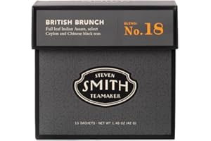 Steven Smith Teamaker British Brunch No. 18, Caffeinated, Sugar-Free, Full Leaf, English Breakfast Black Tea Bags 15 Sachets, 1.48oz each