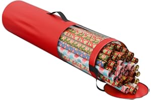 ProPik Wrapping Paper Storage Bag, Christmas Gift Wrap Organizer Stores Up to 24 Rolls 40 Inch, Heavy Duty Polyester plus PVC Clear Bag with Handles