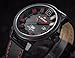 Men's Black Leather Wrist Watch Large Face 3D Analog Quartz Casual Watch with Red Number and Analogue