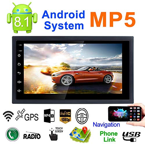 REAKOSOUND 7'' Double DIN Android 8.1 MP5 Car Multimedia Player GPS Navigator Steering Wheel Control FM/AM Radio WiFi Bluetooth Hand-Free Calls Dual USB Fast Charging HD Rear View Camera Mirror Link