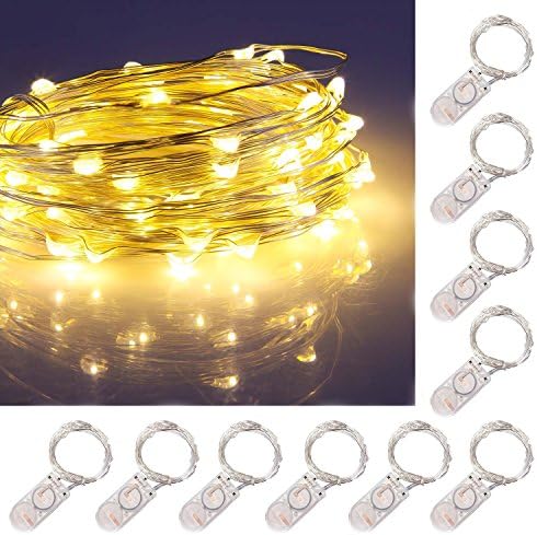 ZJMZZM Led Starry String Lights for Any DIY Decoration, Waterproof Silver Wire and Lights, 2 x CR2032 Batteries Operated Portable Lights for Thanksgiving and Christmas(10 Sets, 6.8 Ft/2M, Warm White)
