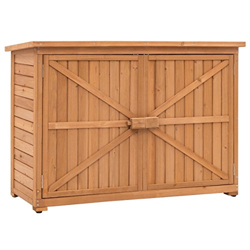 Apontus Double Doors Fir Wooden Garden Yard Shed Lockers Outdoor Storage Cabinet Unit - Thumbnail 3
