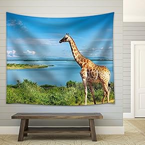 African Landscape with Nile River and Giraffe - Fabric Wall Tapestry Home Decor - 51x60 inches