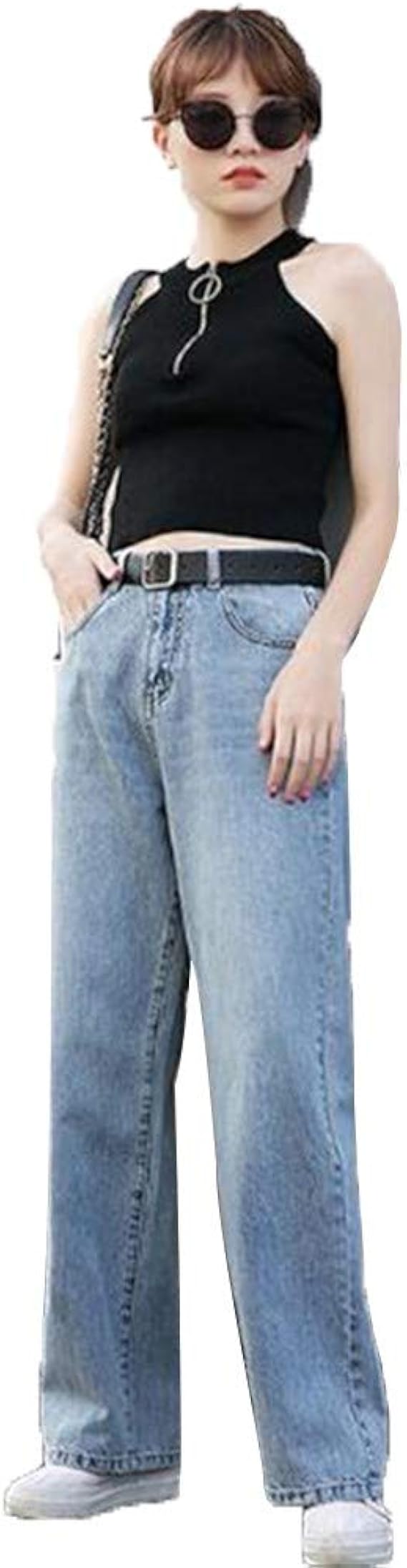 Amazon デニムパンツ チノパン レディース ワイドパンツ ハイウェスト 10分丈 オーバーサイズ カジュアル スリム 韓国風 春物 ロングパンツ 通販