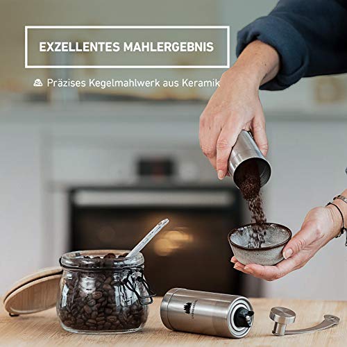 Kaffeemühle manuell mit Kegelmahlwerk | Kaffeemühle hand - Handkaffeemühle aus Edelstahl | Espressomühle | Präzise… – Bild 4