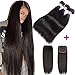 Flady Malaysian Straight Virgin Hair 3 Bundles with Closure 8a Grade Unprocessed Virgin Human Hair Bundle with Lace Closure (10 12 14+8inch)