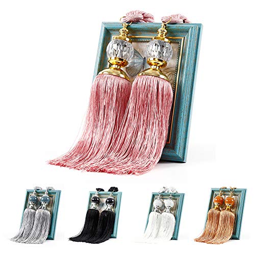 EUGNN 1 Pair Beaded Tassels Curtain Holdbacks Curtains Tiebacks Rope Fastener Window Drapery Tiebacks Drape Holders for Home Bedroom, Office Hotel Decoration(Pink)