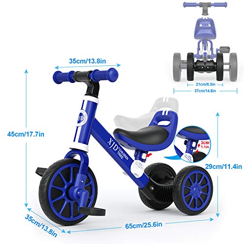 XJD 3 in 1 Kids Tricycles for 10 Month to 4 Years Old Kid Trike Toddler Bike Boy Girl Trikes for