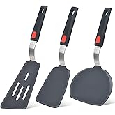 Silicone Spatula Turner Set of 3, Beijiyi 600°F Heat Resistant Cooking Spatulas for Nonstick Cookware, Large Flexible Kitchen Utensils BPA Free Rubber Spatula Set for Egg, Pancake, Fish, Burger