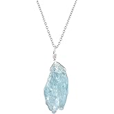 QNAVIC Raw Natural Gemstone Danity Pendant Necklace for Women, Handmade Crystal Birthstone Jewelry 18" Silver Plated Chain Boho Chakra Healing Stone Birthday Christmas Gift for Her