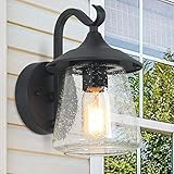 ISURAUL Farmhouse Porch Light, Black Outdoor Light Fixtures Wall Mount with Clear Seeded Glass for Entryway, Garden, Doorway