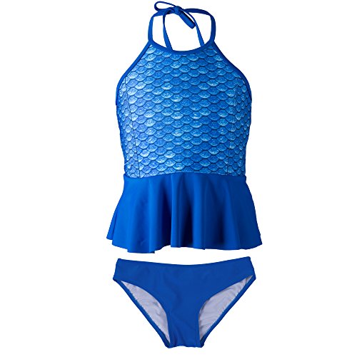 Fin Fun Mermaid Girl's Scale Peplum Tankini Swimsuit Set - Mermaidens Swimwear