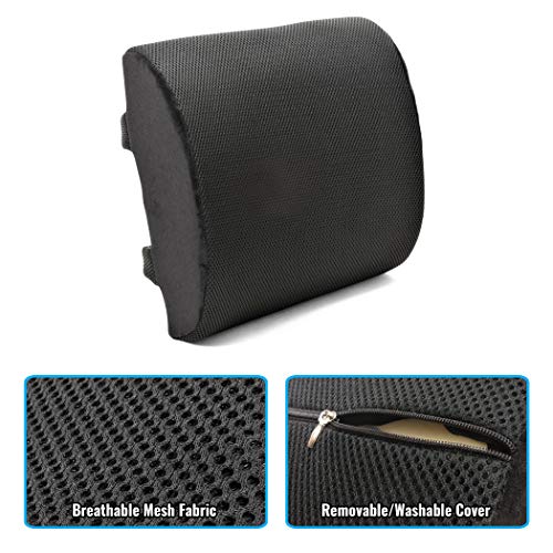 Plixio Memory Foam Lumbar Back Cushion Support Pillow - Lower Back Pain Relief and Balanced Firmness for Computer Office Chair, Car Seat, Recliner - with Adjustable Straps - Thumbnail 3