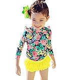 Baby Girls Three Pieces Floral Sun Protection Swimsuit Bikini Set (4-5T, Yellow) XL