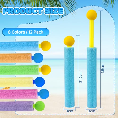 Pistolet a Eau, 12 Pièces Pistolet à Eau Enfant, Pistolets à Eau en Mousse Couleur, Jouets d'extérieur pour l'été, pour Piscine, Plage, Jardin, Jeux Piscine Enfant, Garçons et Filles