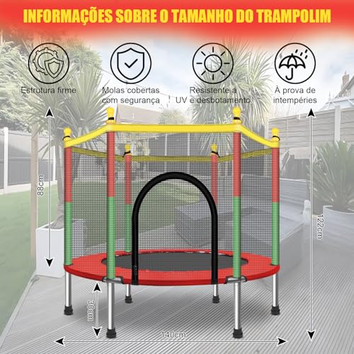 Gavzrt Cama Elástica Pula Pula Grande 1,4 M, Trampolim com Rede de Proteção e Fecho Zíper, Lona Reforçada, Uso Interno e Externo