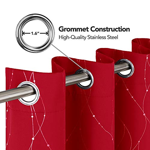 image for Deconovo Red Blackout Curtains and Drapes Wave Line with Dots Printed 