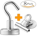 WADOXY Premium Magnetic Hooks, 6 Pack Including 2 Extra Magnetic Clips- Super Strong Heavy Duty Neodymium 25 LB Set With Stickers, Organization Magnets For Indoor/Outdoor Multi-Use