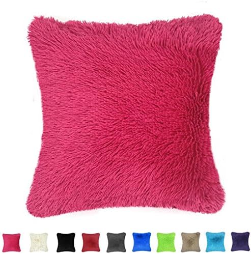 Throw it Super Silky Soft Faux Fur Square Shaggy Throw Pillow Cover 18"x 18", Cozy Hand Feeling Fluffy Plush Fuzzy Cushion Case, Home Decor for Sofa Couch Chair Bed,Solid Hot Pink