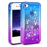 Ruky iPhone 4 Case, iPhone 4S Case, Gradient Quicksand Series Glitter Flowing Liquid Floating Protective Shockproof Clear TPU Girls Case for iPhone 4 4S (Blue Purple)